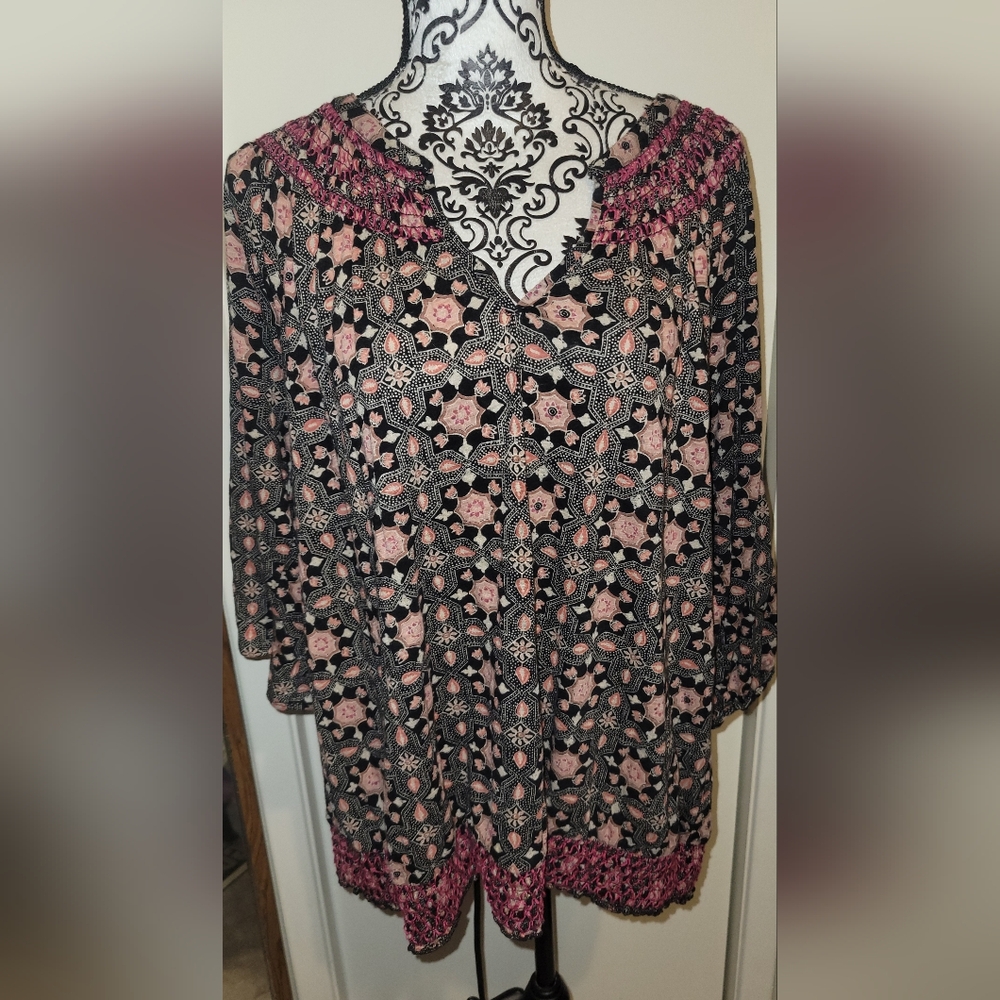 Lucky Brand Boho 3/4 Sleeve‎ Top Sz 2X